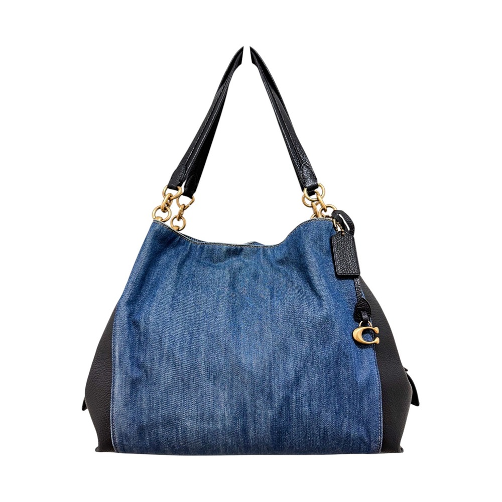 Coach Dalton 31 Denim Leather Shoulder Bag Blue Black Gold 89314